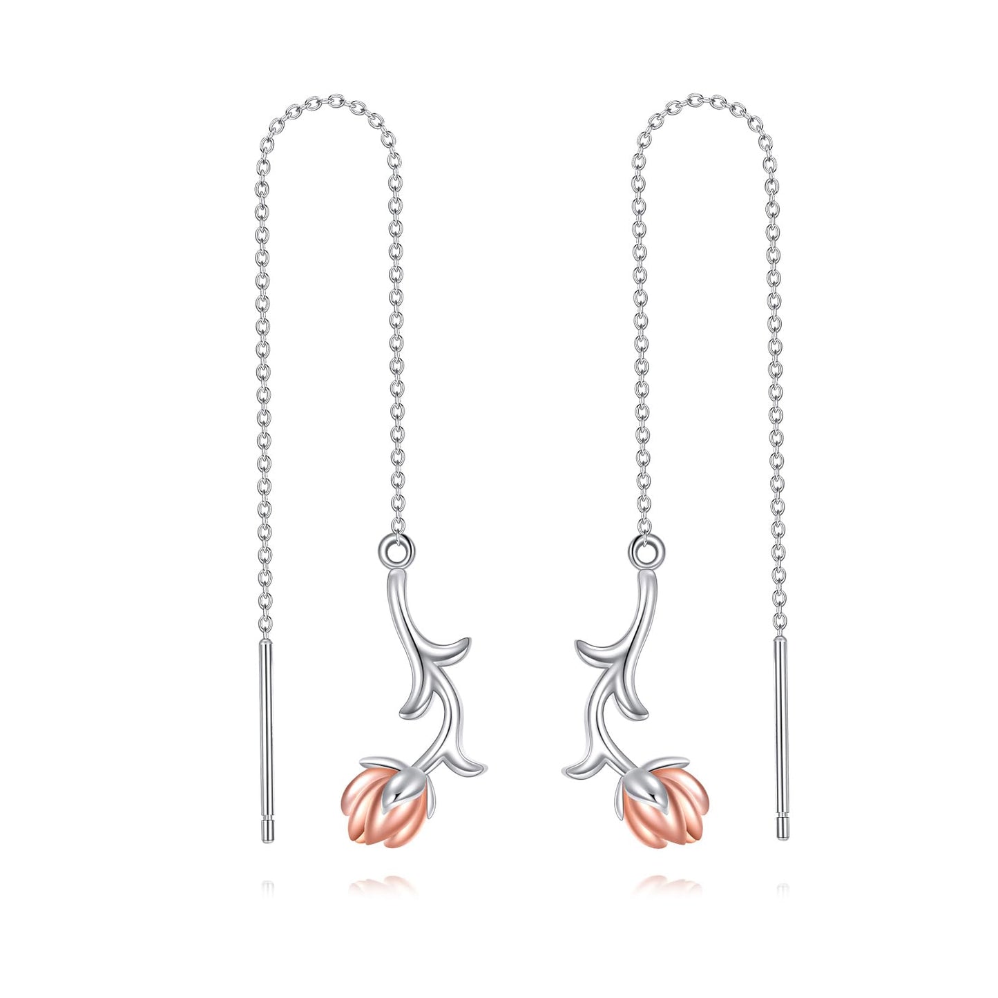 Lotus Earring for Women Sterling Silver Pink Lotus Ear thread Jewelry Gifts for Women
