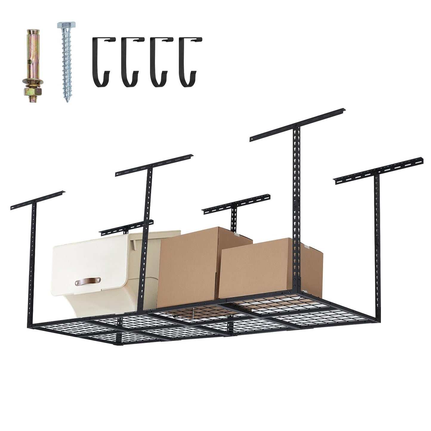 MERXENG 3X8FT Overhead Garage Storage Rack, 22"-40" Height Adjustable Garage Ceiling Storage Racks, Heavy-Duty Metal Storage Organization System, 600 LBS Weight Capacity, Black