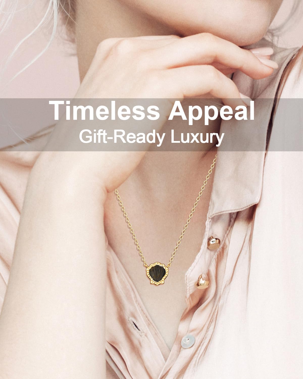 AICase 18K Gold Plated Pendant Necklace for Women,Shell Ivory Mother Of Pearl Fashion Dainty Jewelry,Anniversary Birthday Gifts for Women/MoM/Sister/Friends/Her/Wife/Grandma/Coworker_Black