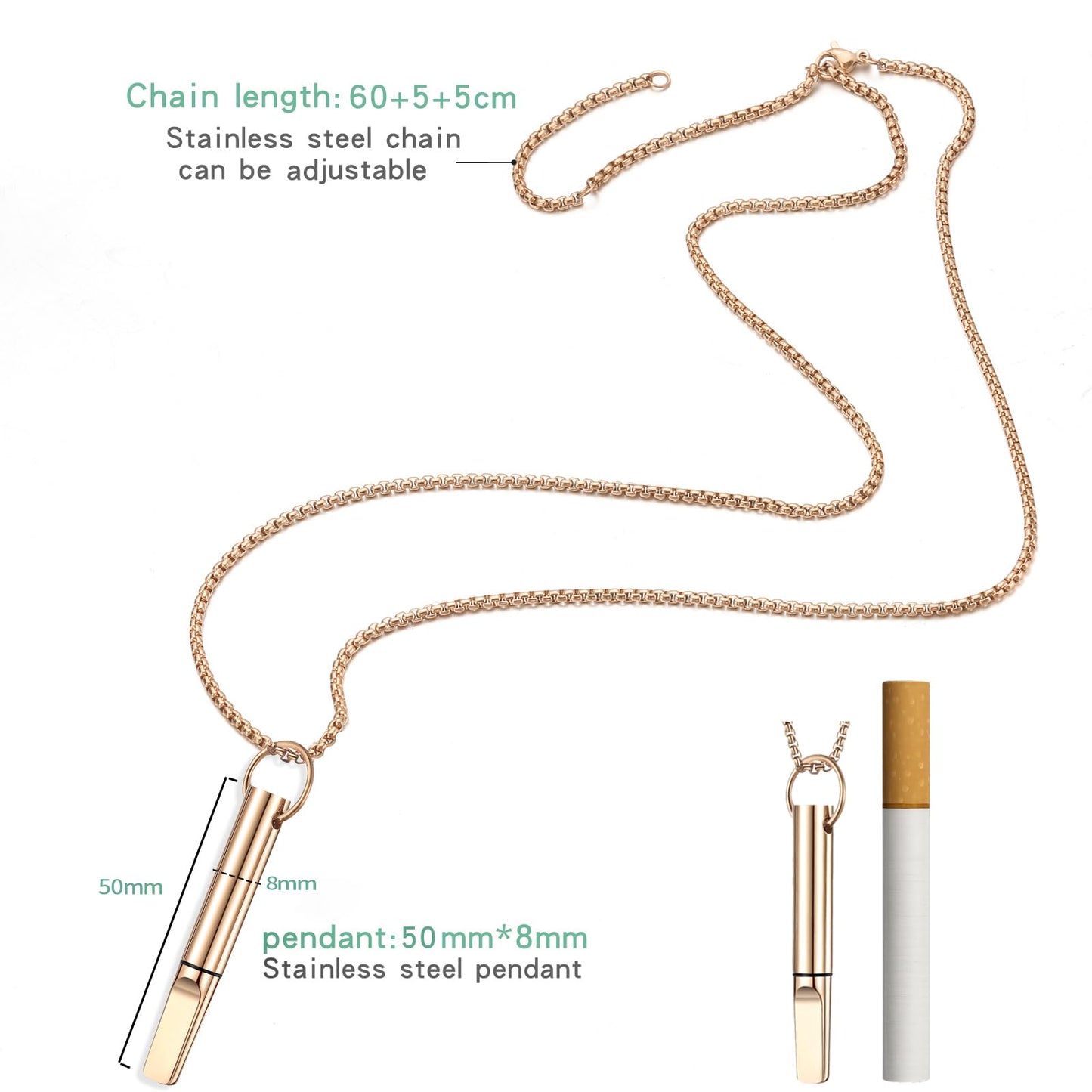 hooppoo Quit Smoking Necklace, Anxiety Relief Breathing Inhaler with Essential Oil Pad - Aromatherapy Diffuser Pendant for Smokers, Stainless Steel Necklace for Women & Men (Rose Gold)