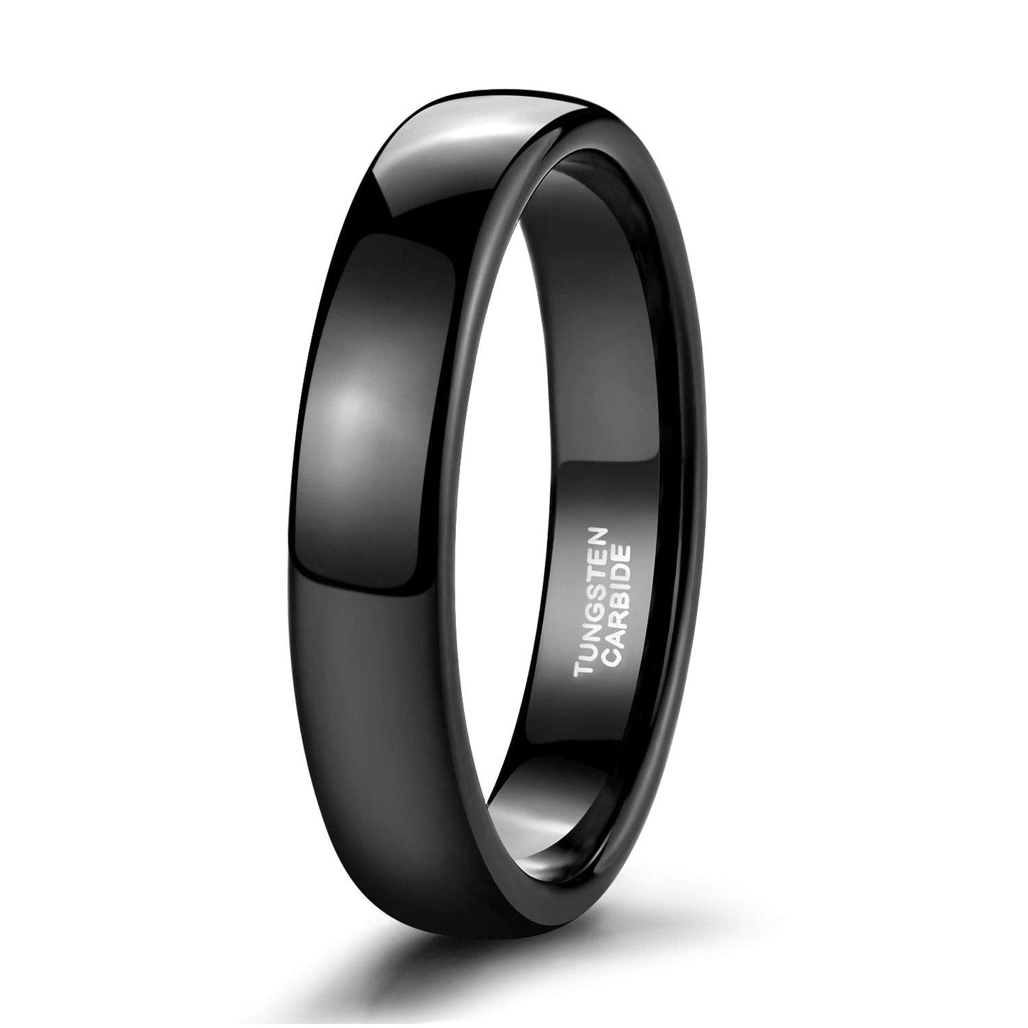 TRUMIUM 4mm Mens Womens Wedding Band Tungsten Carbide Black Rings High Polished Beveled Edges Comfort Fit Size 10