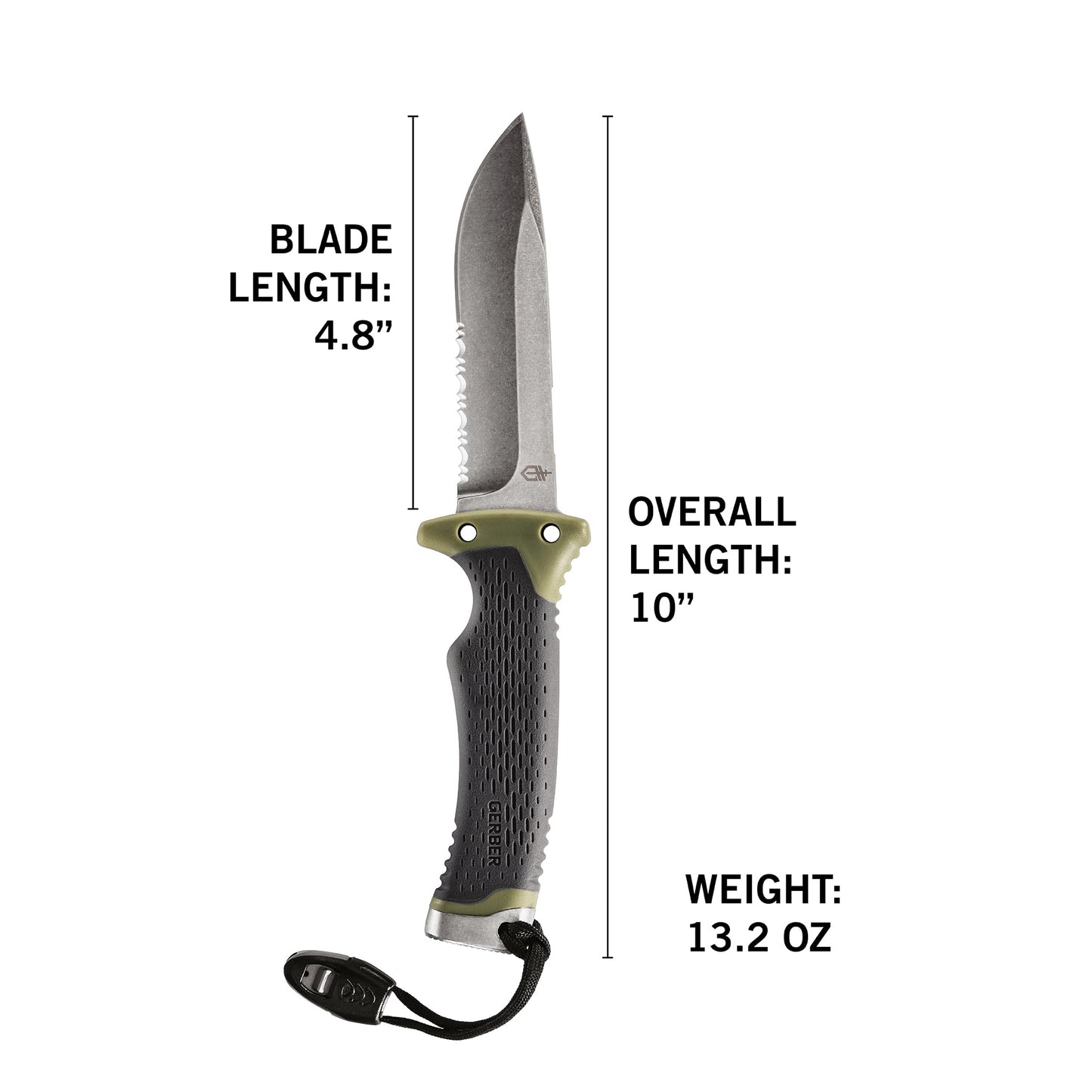 Gerber Gear Ultimate Survival Knife, Fixed Blade Knife with Combo Edge, includes Fire Starter Edge and Ferro Rod, Whistle, Sheath with Integrated Sharpener - Bushcraft, Hunting and Camping Tool