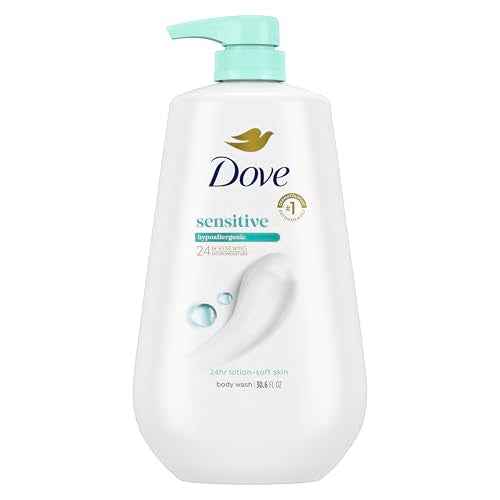 Dove Body Wash with Pump Sensitive Skin For 24hr Lotion-Soft Skin Moisturizing Skin Cleanser Gentle Hypoallergenic Formula with No Sulfates No Parabens 30.6 oz