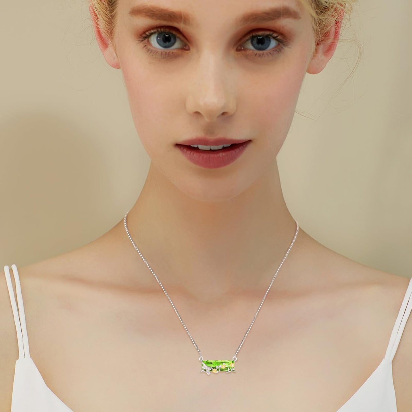 AENEAS Valentines Day Gifts for Women Her Hummingbird Necklace for Women Sterling Silver Cute Animal Pendant Plum Flower Green Crystal Jewelry Birthday Gifts for Her Wife Daughter