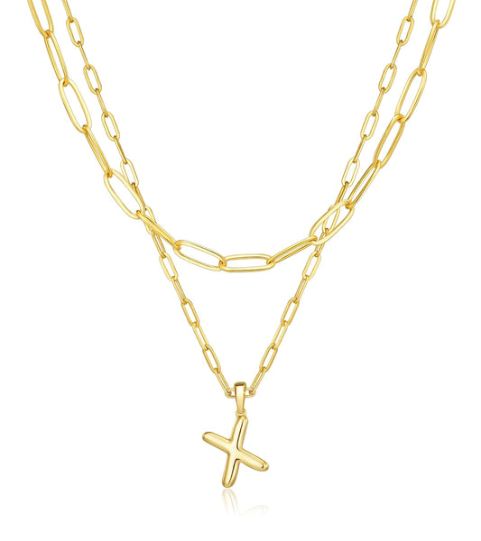 adoyi Gold Heart Initial Necklaces for Women Hers Dainty 14K Gold Plated Layered Letter X Pendant Necklace Stack Jewelry Birthday Valentines Gifts for Women Mom Wife