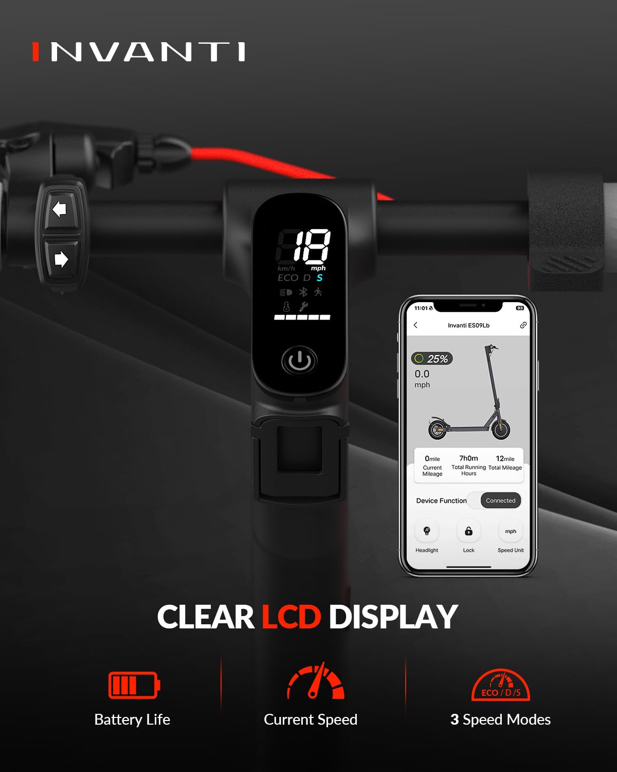 INVANTI E30 Adult Electric Scooter, Max 20Miles & 18 MPH, 350W Motor, Turn Signals, Smart APP, 8.5" Solid Tires, Foldable Commuter Electric Scooter for Adult with Rear Suspension and Dual Brakes