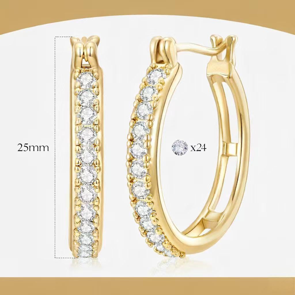 RYHIX 14K Gold Hoop Earrings for Women Small 14K Gold Earrings Trendy Womens Hoops Earring with Cubic Zirconia Hypoallergenic 25mm