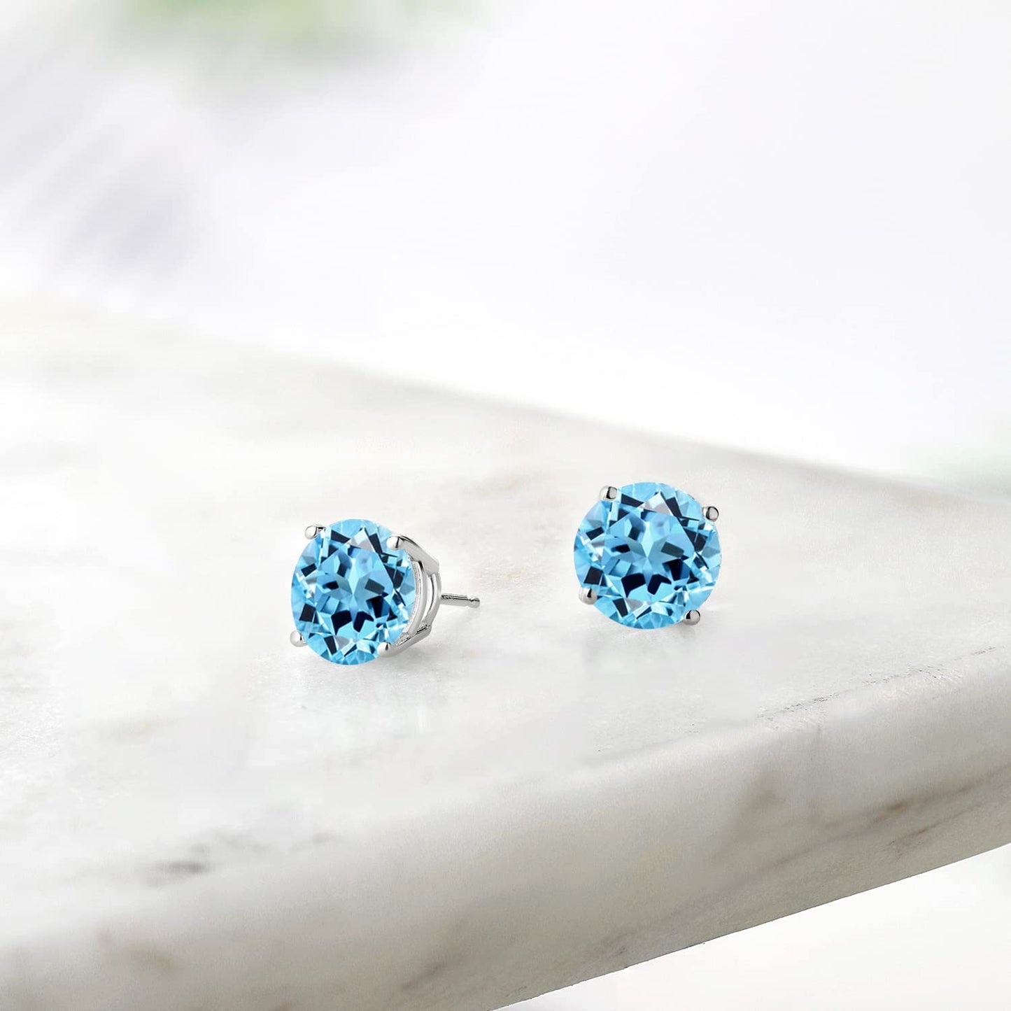 Gem Stone King 2-4 Cttw Round Gemstone Birthstone Stud Earrings For Women Men | 925 Sterling Silver | Round 7MM | Fine Jewelry Gifts for Women Her Mom Wife Men | Swiss Blue Topaz-November