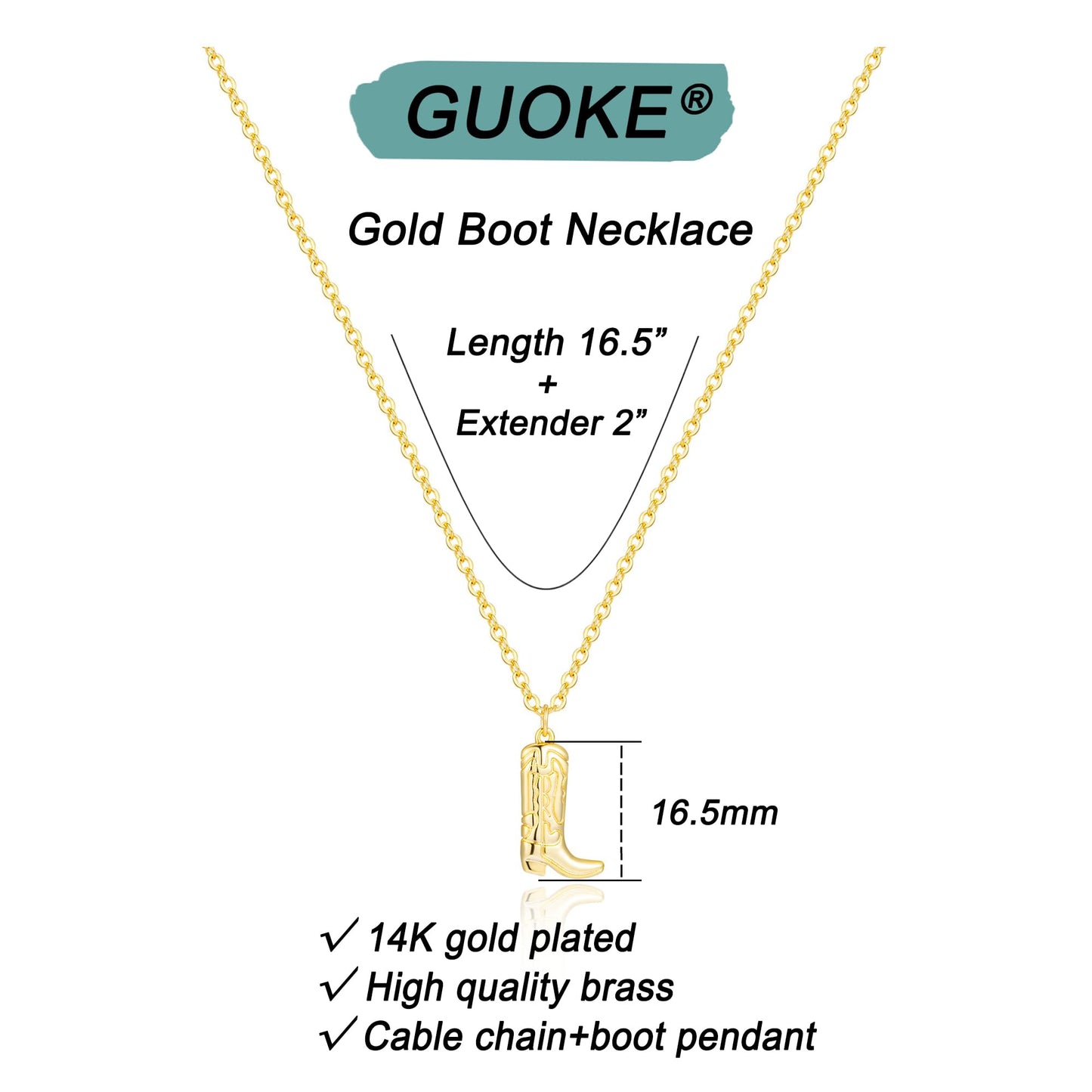 GUOKE Cowboy Boot Necklace - 14K Gold Plated Dainty Gold Necklace Simple Jewelry for Women