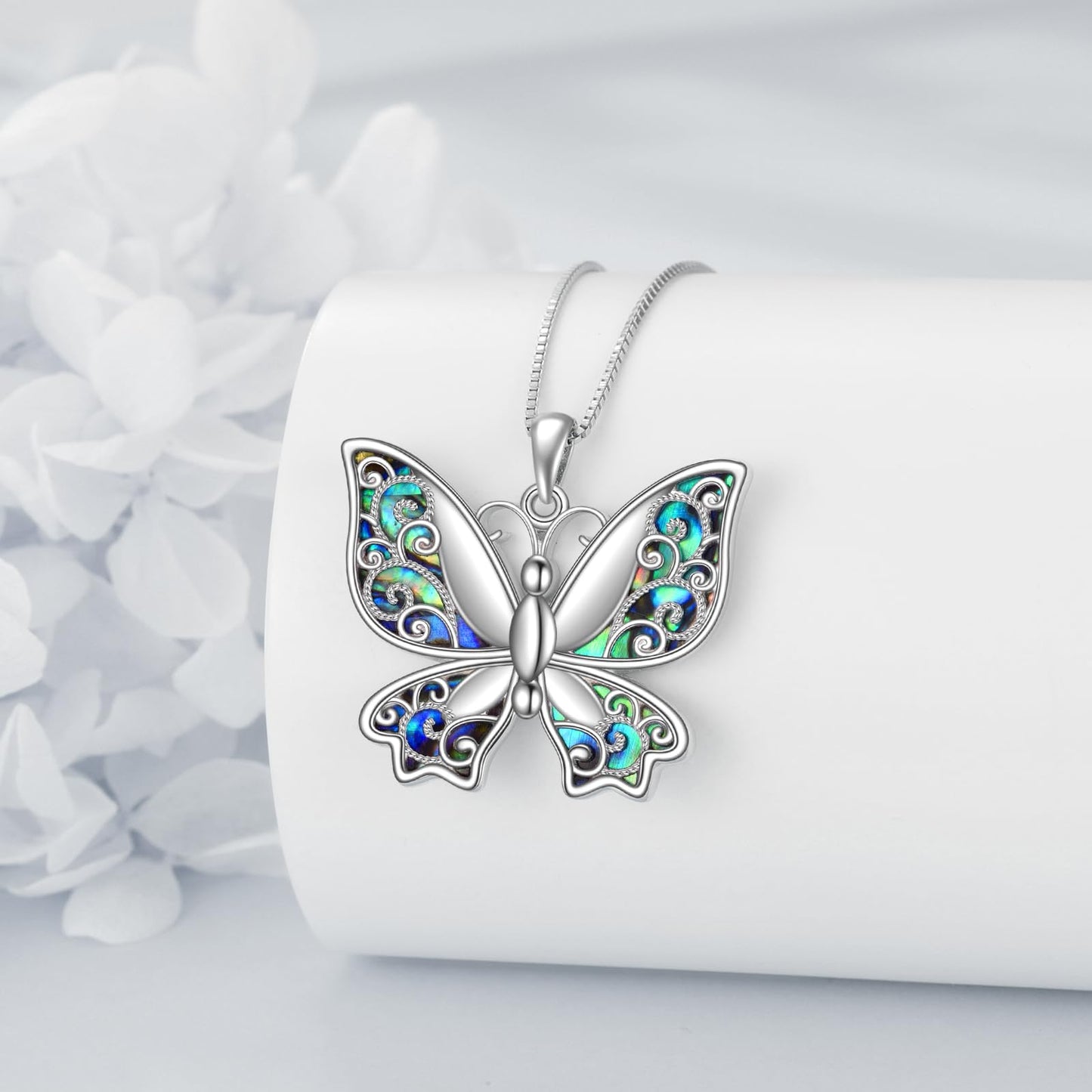 KQF Butterfly Necklace 925 Sterling Silver Filigree Butterfly Pendant Abalone Shell Jewelry Gift for Women Mom Daughter