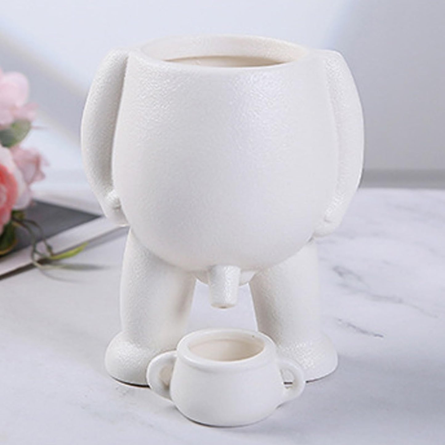 Gsycle Funny Peeing Plant Pot, Creative Ceramic Succulent Planter for Home Office Desk, Unique Little Man Pissing Flower Pot with Small Watering Can, White