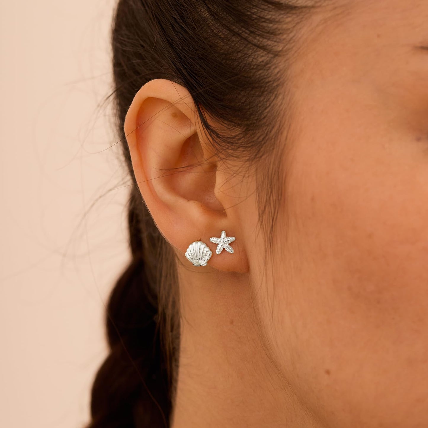 Plenky Gold Earrings for Women - 2 Pairs 14K Silver Plated Small Starfish and Shell Stud Earrings Set Beachy Jewelry for Women Gifts