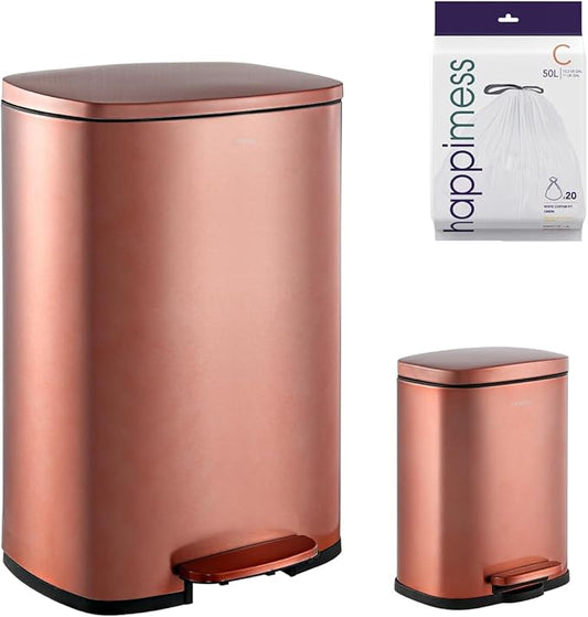 happimess HPM1006D Connor Rectangular 13-Gallon Trash Can with Soft-Close Lid and Free Mini Trash Can, Fingerprint Resistant, Modern, Minimalistic for Home, Kitchen, Office, Bathroom, Rose Gold
