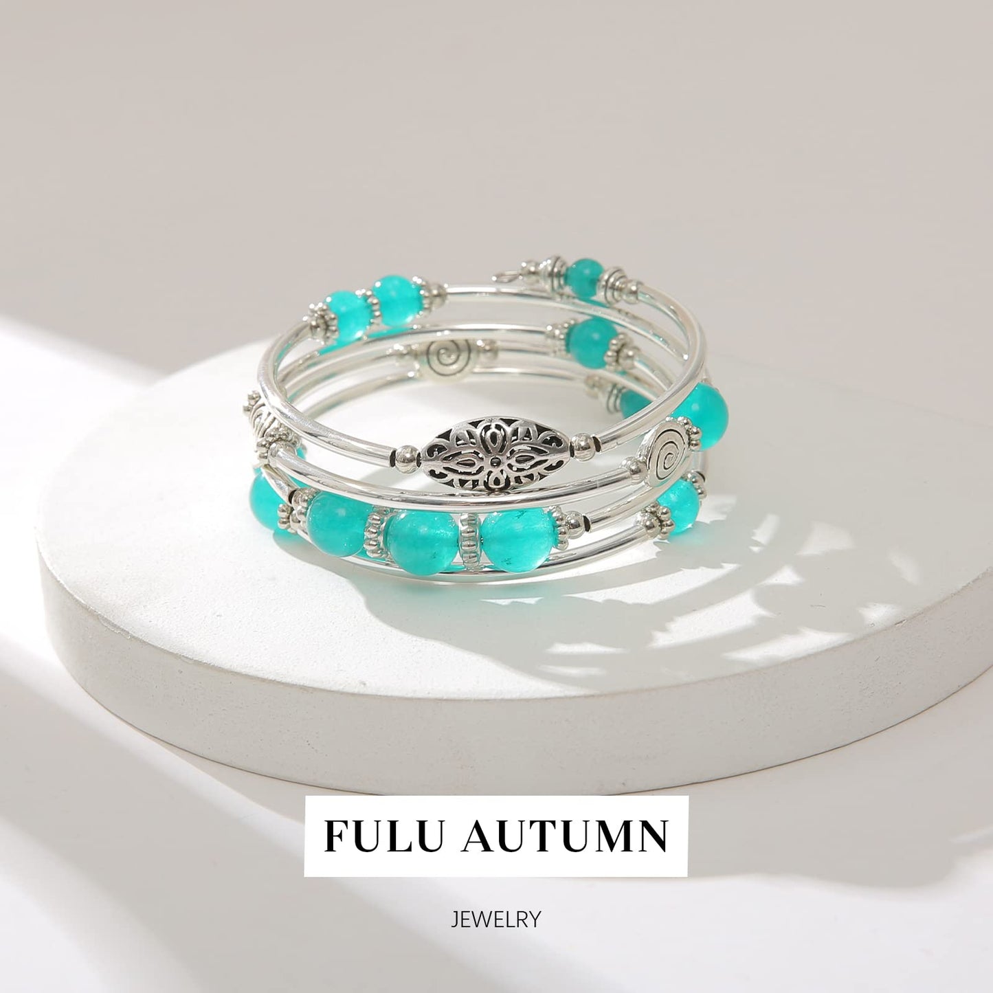 FULU AUTUMN Stackable Beaded Bracelets for Women Boho Wrap Silver Bracelet Layered Fashion Jewelry Gifts for Her(17-Sea green)
