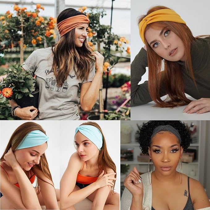 Kachanaa 6 Pack Elastic Fashion Non-slip Bandana Headbands for Women Knot Floral Printed Hair Band Scarf Turban for Yoga Outdoor Sport Sweat Wicking for Girls