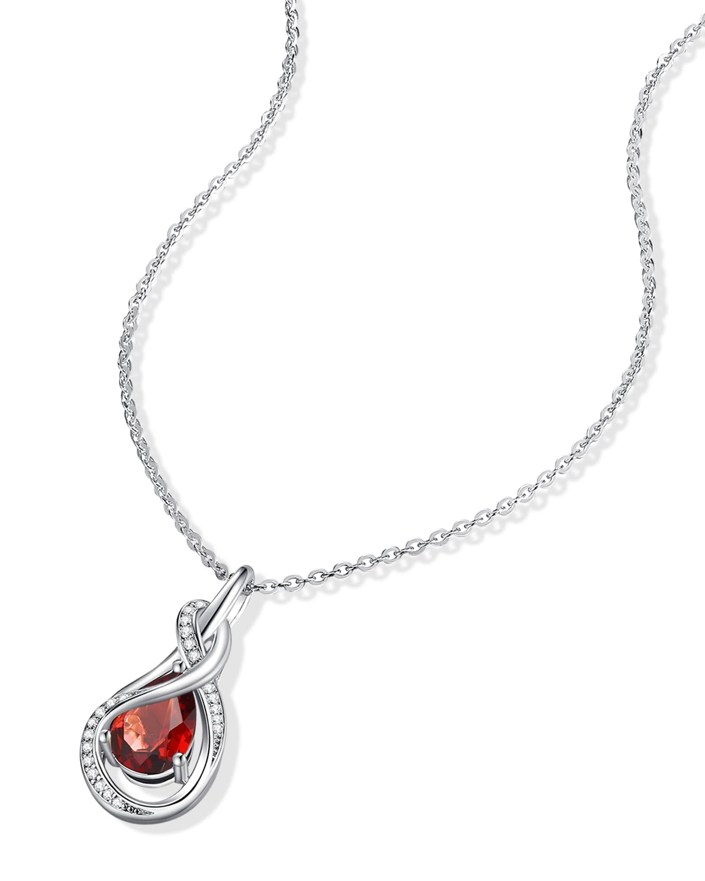 FANCIME Garnet Necklace January Birthstone Sterling Silver Infinity Knot Pendant Necklace Red Gemstone Fine Jewelry Birthday Mothers Day Gifts for Women Mom