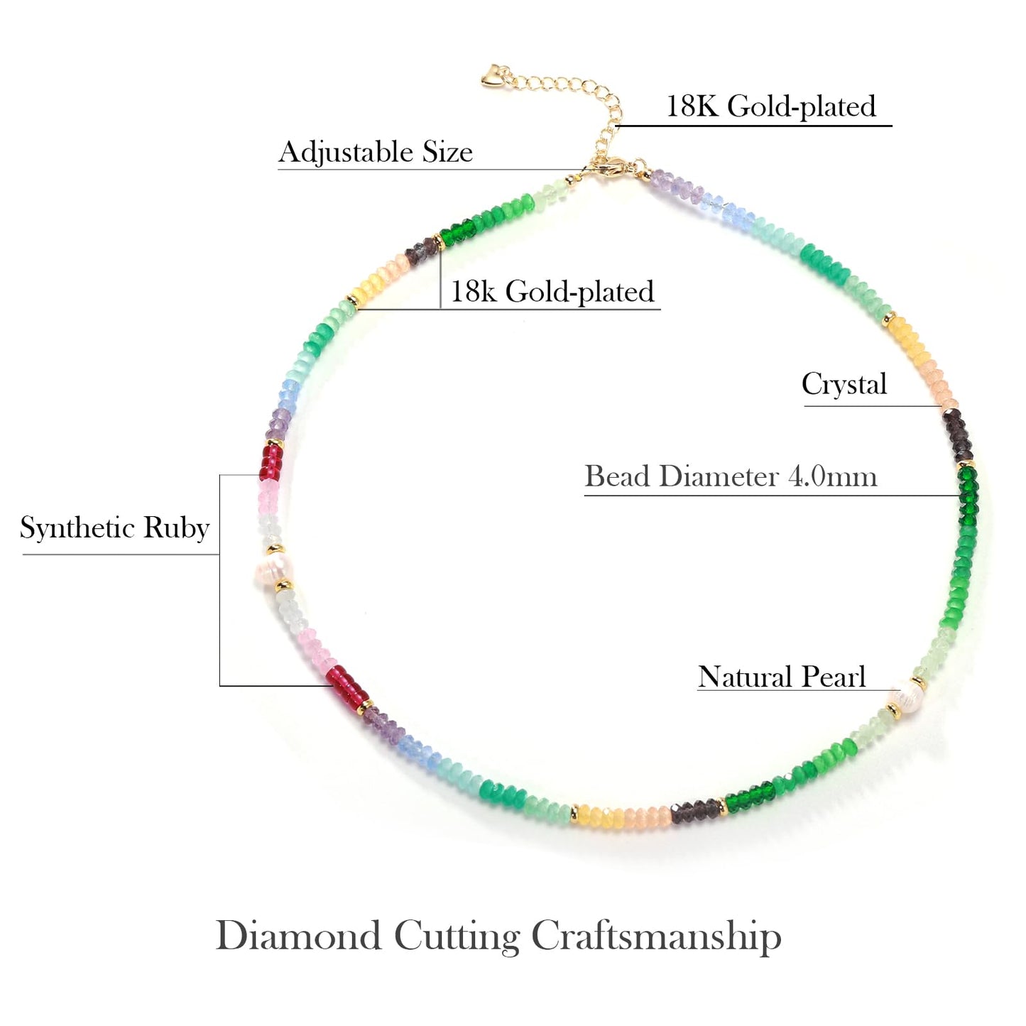 Gmissbabicoo Healing Crystal Necklace for Women Spiritual Ruby Beads Handmade Pearl Gemstone with 18k Golden Plated Colorful Crystals Stones Beaded Adjustable Necklaces with Jewelry Box
