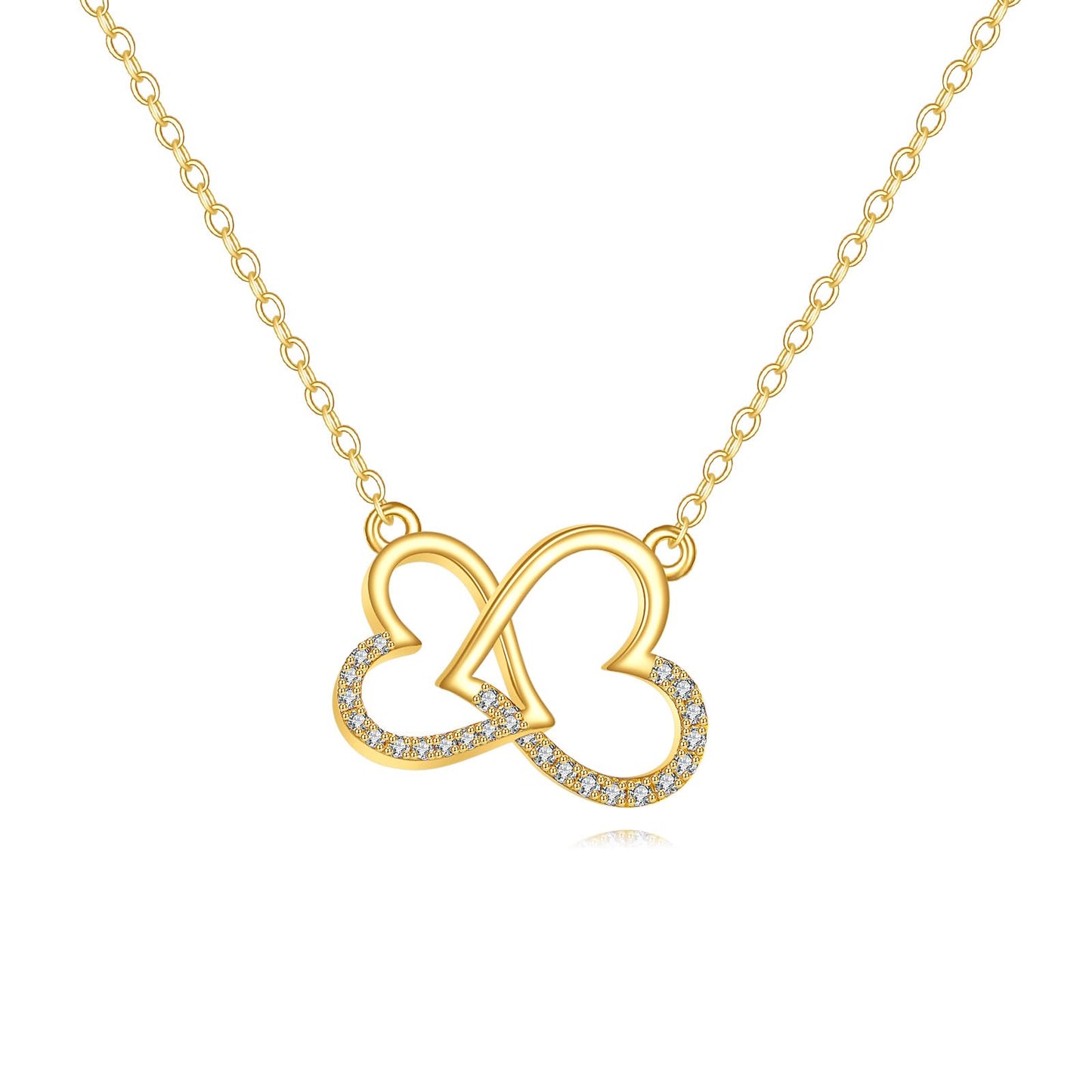 DOVRAN 10K Solid Gold Double Heart Necklace Heart Pendant Jewelry Gifts for Men Women