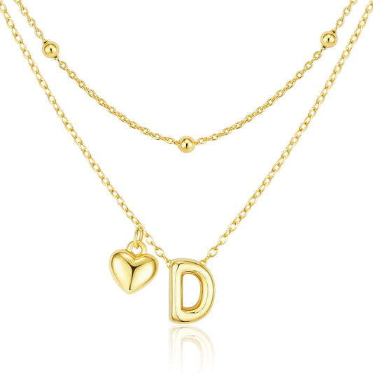 adoyi Gold Heart Initial Necklaces for Women Hers Dainty 14K Gold Plated Heart Layered Letter D Pendant Necklace Stack Trendy Jewelry Birthday Valentines Gifts for Women Jewelry