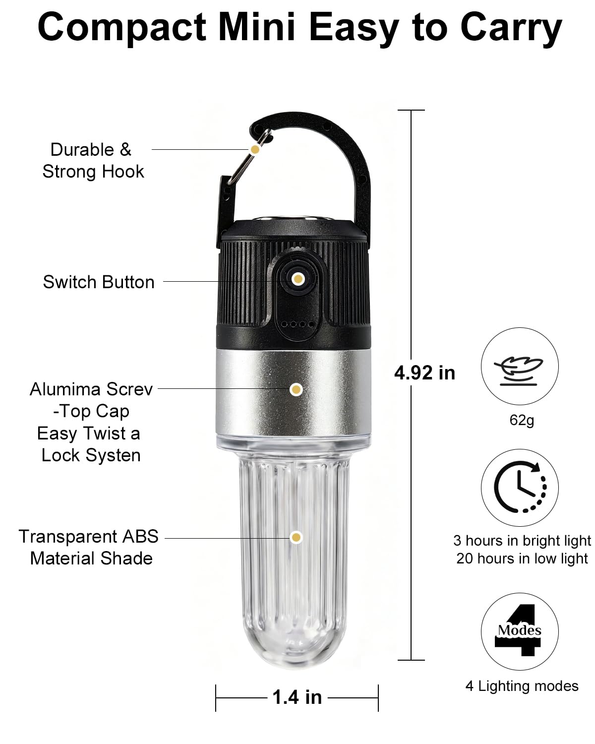 Livinlarge Led Camping Lantern USB Rechargeable,Portable Tent Lamp Emergency Lights with Hook,4 Lighting Modes,with Magnetic Attachment Feature,for Hiking,Party,Camp,Fishing,Power Failure,4 Pack