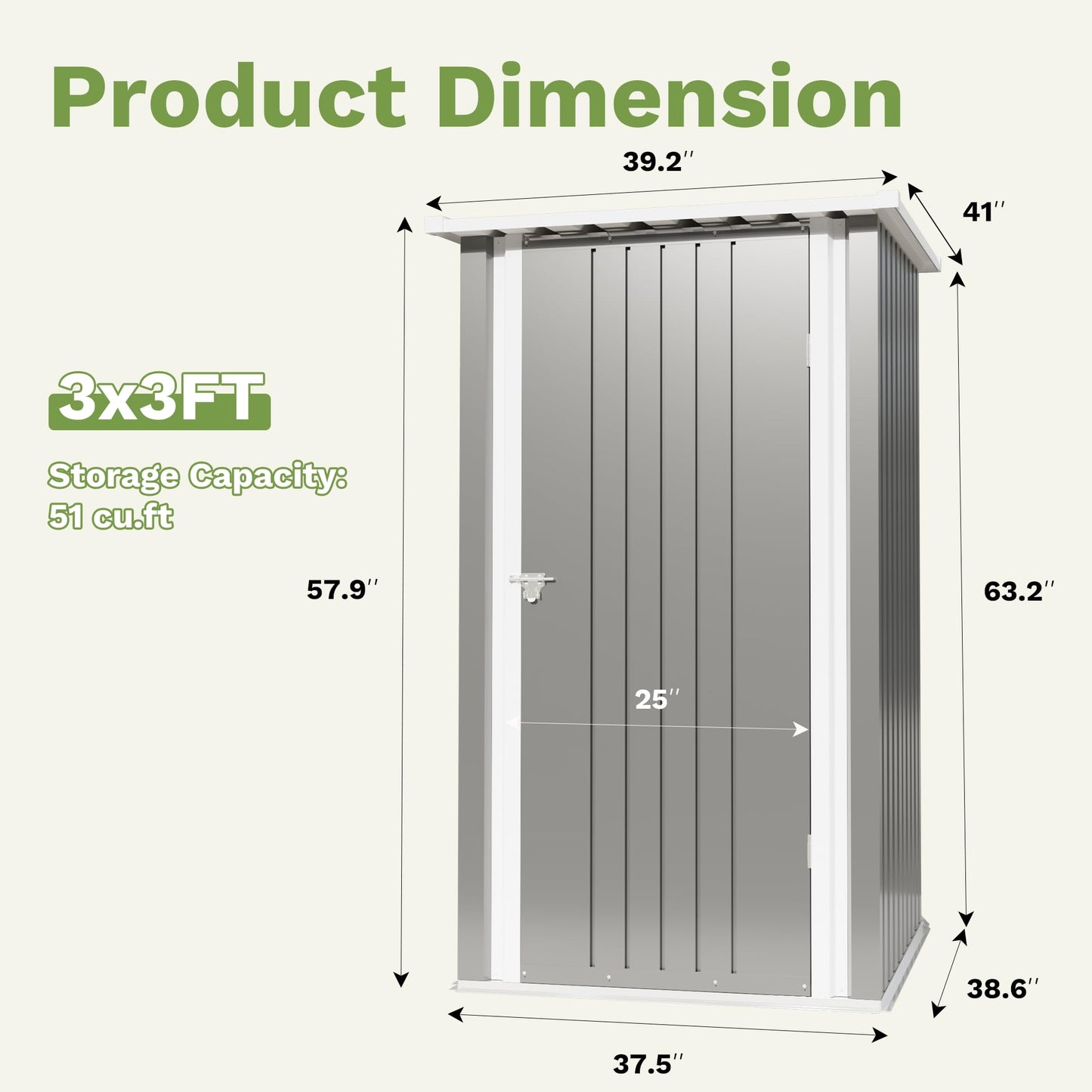Devoko 3x3 FT Outdoor Storage Shed, Small Garden Tool Shed with Single Lockable Door, Metal Tool Storage Shed with Sloping Roof, Outside Shed for Backyard Patio Lawn, Gray