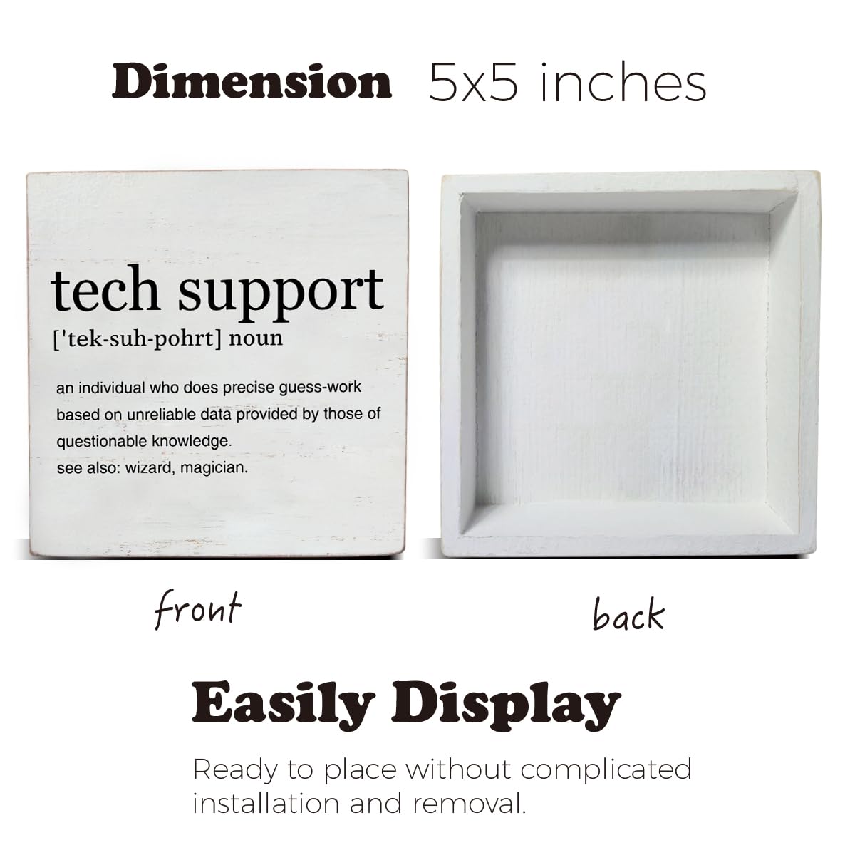 Tech Support Gifts for Men Tech Support Definition Art Wooden Box Sign Rustic Desk Decorative Wooden Sign Home Office Decor for Table Shelf 5 x 5 Inches