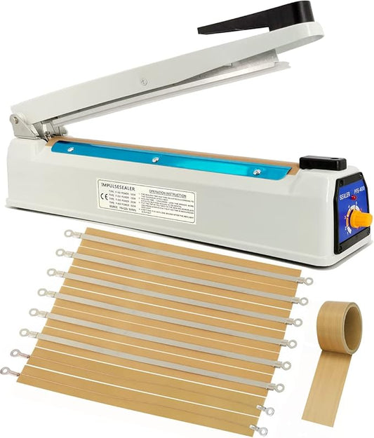 Impulse Heat Sealer 16 inch Mylar Bag Sealer, Heat Sealer for Plastic Bags, Metal Iron Shell, Impulse Sealer 3mm Sealing, Manual Hot Seal Machine with 8 Repair Kits(Included 2 Cutter Lines)