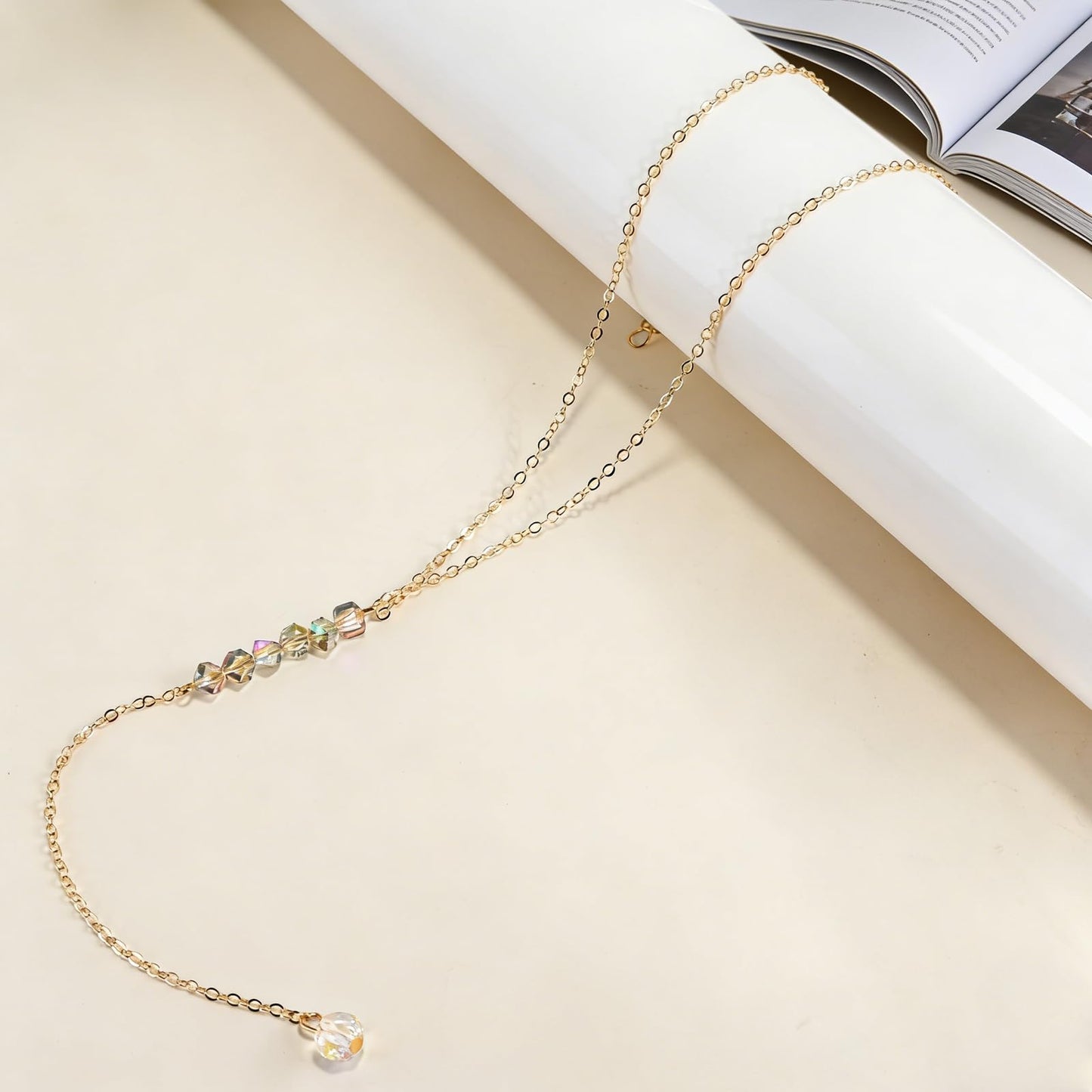 ENGCKSHI Necklace for Women, Dainty Long 14K Gold Y-Shaped Necklace Jewelry Trendy Beaded Layered Chain Drop Necklaces Jewelry Women Gifts