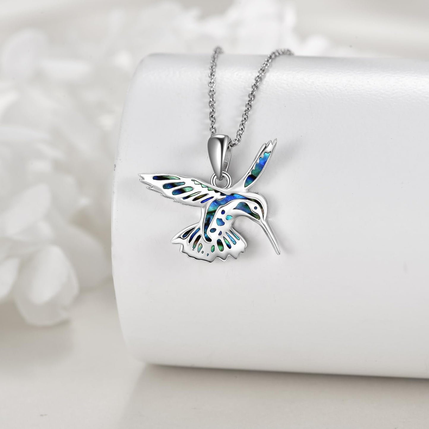 KQF Hummingbird Necklace Abalone Shell 925 Sterling Silver Hummingbird Pendant Jewelry Gifts for Women Mom