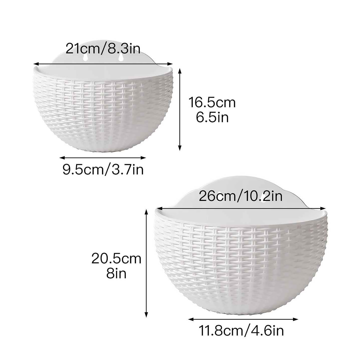 Hanging Planter Pot, Wall and Railing Hanging Planters with S Hooks, Half Round Imitation Rattan European Style Wall Flowerpot Rustic Decorative Flower Basket for Home(#2pcs 21 * 16.5cm Dark Green)