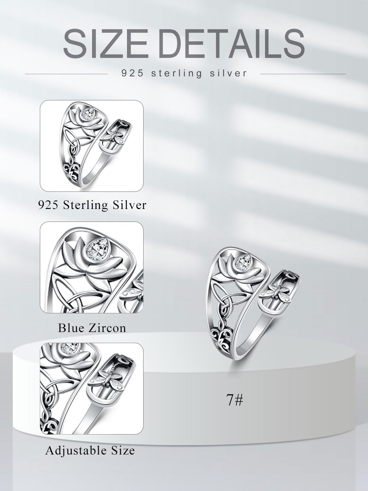 Midari White Lotus Spoon Rings for Women Sterling Silver Adjustable Lotus Flower Finger Ring Thumb Rings with Lotus Jewelry for Women Yoga Lovers Birthday Christmas Gifts (Customization)
