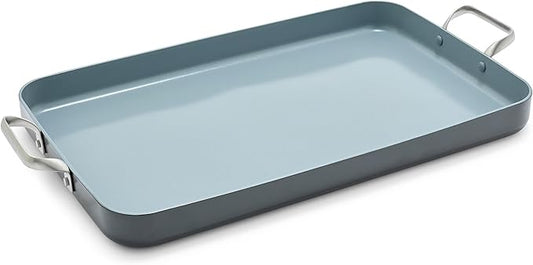 GreenPan Valencia Pro Ceramic Nonstick 18" x 11" Double Burner Griddle Pan, Hard Anodized PFAS-Free, Induction Ready Cookware, Compatible on All Cooktops, Dishwasher Safe, Oven Safe to 600F, Gray