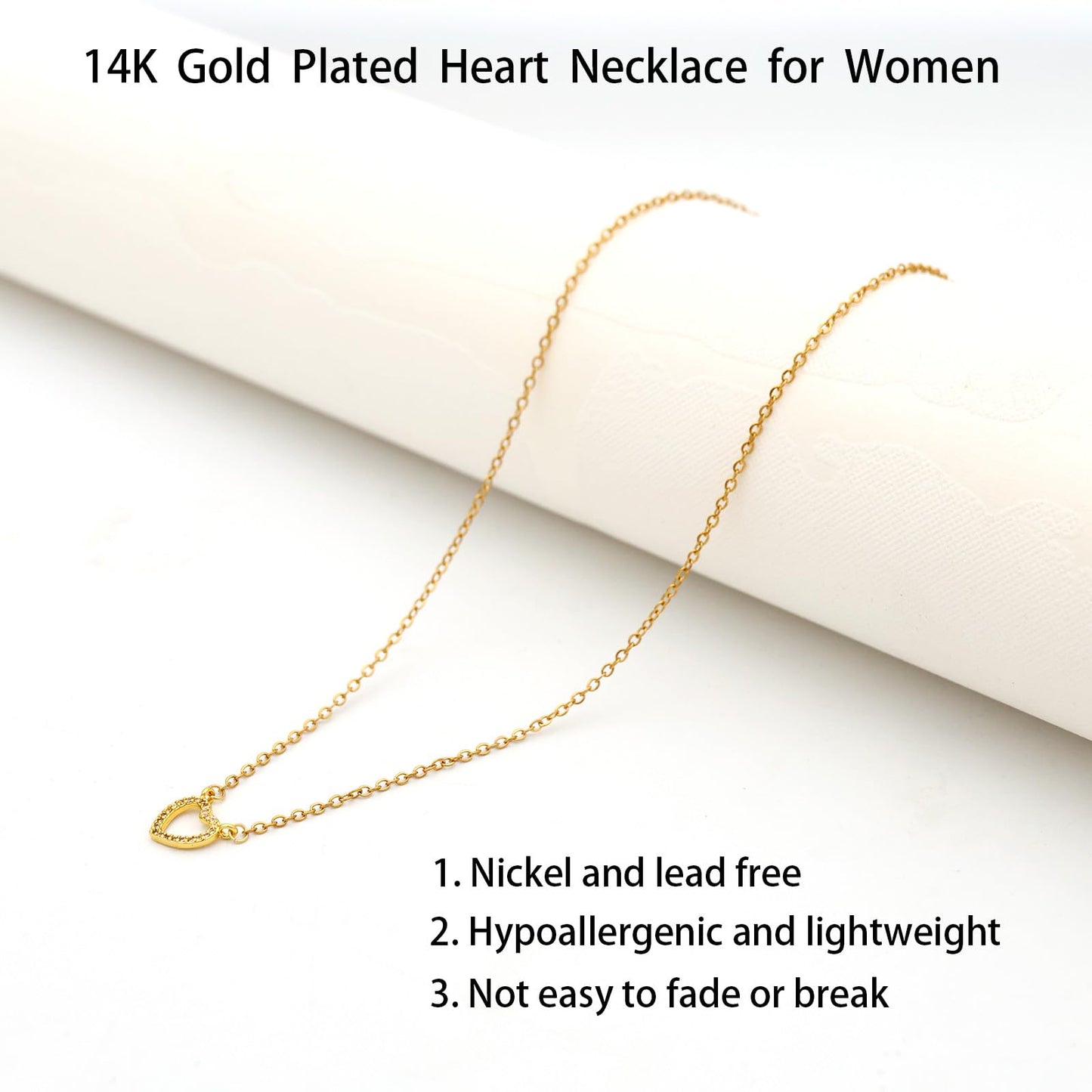 MAIKERDER 14K Gold Plated Cubic Zirconia Heart Necklace Cute Dainty Love Pendant Necklaces for Women Non Tarnish 17 Inches