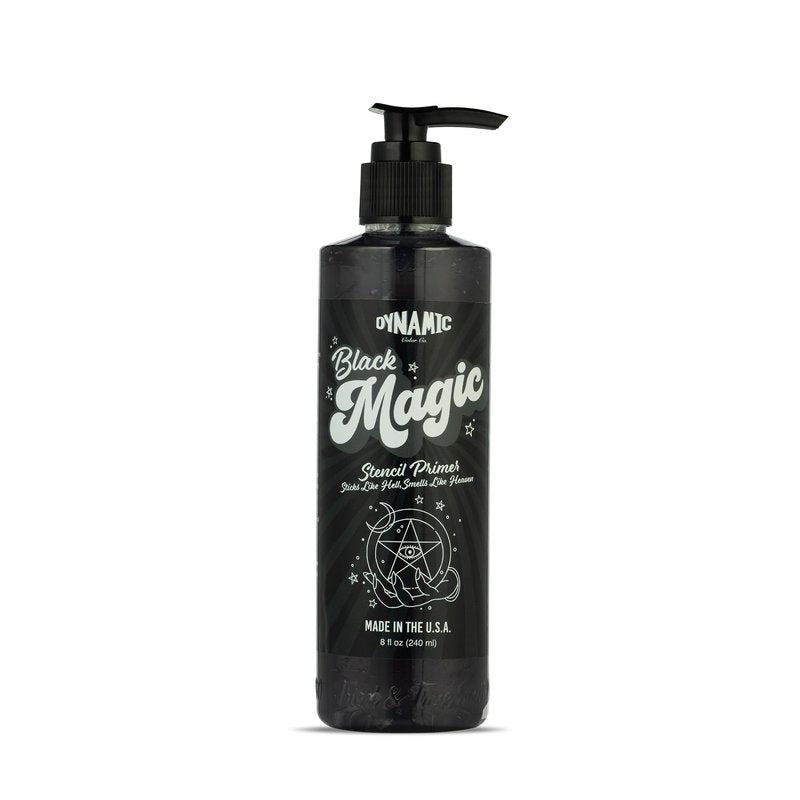 Dynamic Color Co - Black Magic Stencil Primer, Tattoo Stencil Gel for Long Lasting Transfers, Long Lasting Stencil Product, 8 oz Bottle, Made in USA, Never Tested on Animals