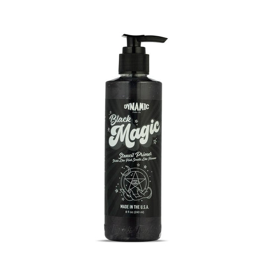 Dynamic Color Co - Black Magic Stencil Primer, Tattoo Stencil Gel for Long Lasting Transfers, Long Lasting Stencil Product, 8 oz Bottle, Made in USA, Never Tested on Animals