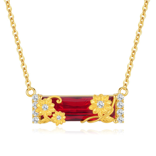 AENEAS Valentines Day Gifts for Women Her Sunflower Necklace for Women 925 Sterling Silver Red Crystal Pendant Sunflower Flower Jewelry Gifts for Her Wife