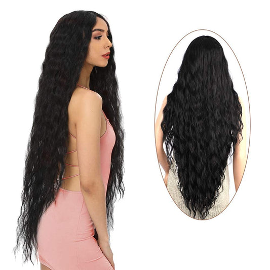 Atohallan Long Black Wig for Women 36 inch Super Long Water Wavy Wigs Heat Resistant Synthetic Soft Wavy Fluffy Curly Wig for Daily Party Use Halloween Wig