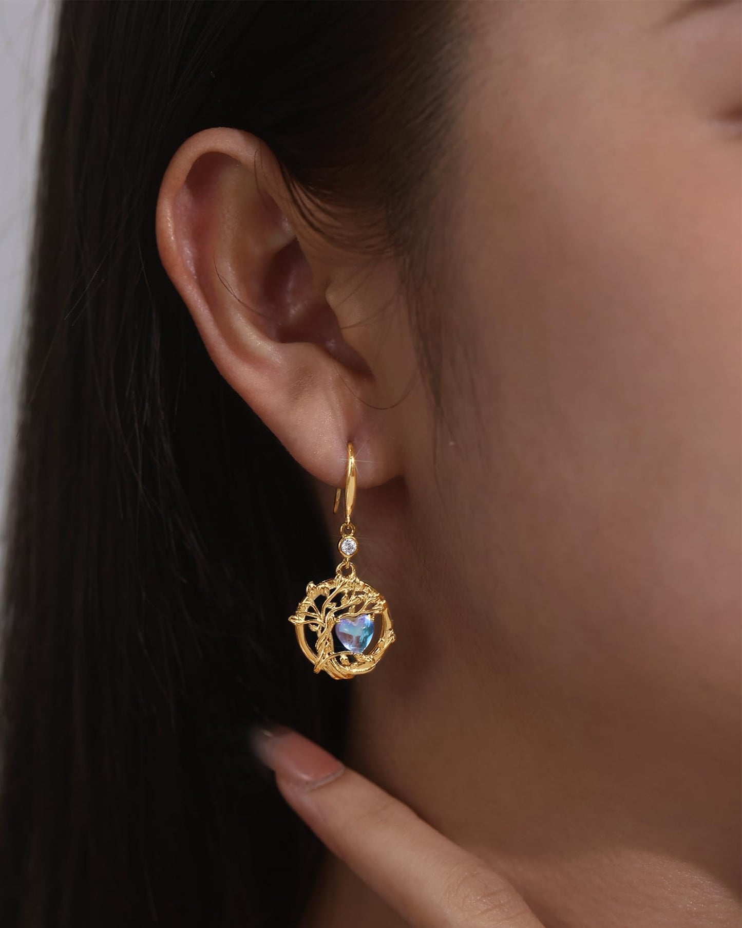 FANCIME Tree of Life Earrings 925 Sterling Silver Yellow Gold Plated Moonstone Dangle Drop Gemstone Earring June Birthstone Fine Jewelry Birthday Mothers Day Gifts Gifts for Wife Her Women