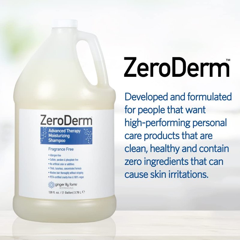 Ginger Lily Farms Botanicals ZeroDerm Advanced Therapy Moisturizing Shampoo for All Hair Types, 100% Vegan & Cruelty-Free, Fragrance Free, 1 Gallon (128 Fl. Oz.) Refill