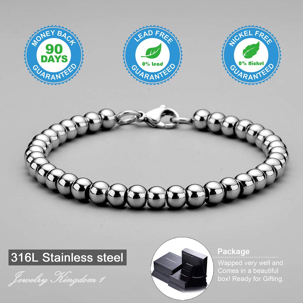 Jewelry Kingdom 1 Bracelet for Women and Men, Beaded Chain Stainless Steel, Handmade Jewelry (Thick of 8MM and Length of 8")