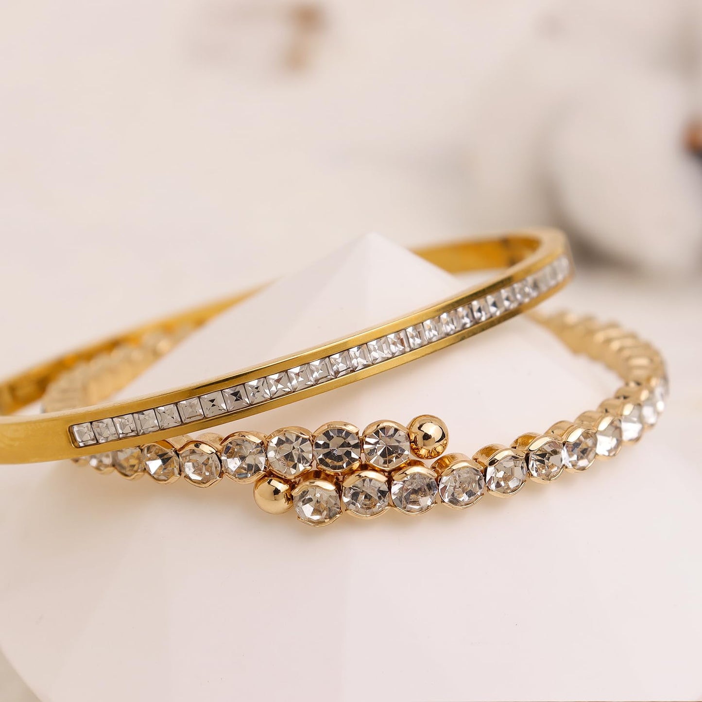 Agriajun Dainty Cubic Zirconia Gold Bangles Bracelets Set for Women, 2PCS Trendy Minimalist Statement Ruby Classic Tennis Bracelet Everyday Wedding Fashion Jewelry Christmas Gift.