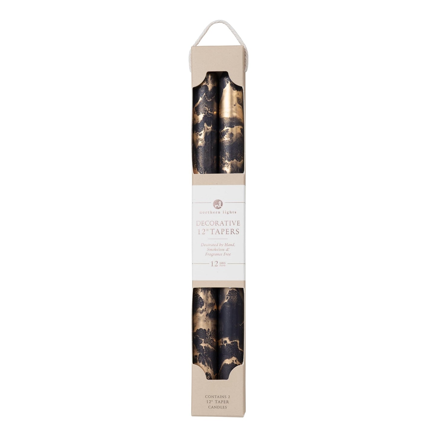 Northern Lights Candles - Premium Decorative Tapers - 12" 2PK - Graphite w/Gold - 73309"