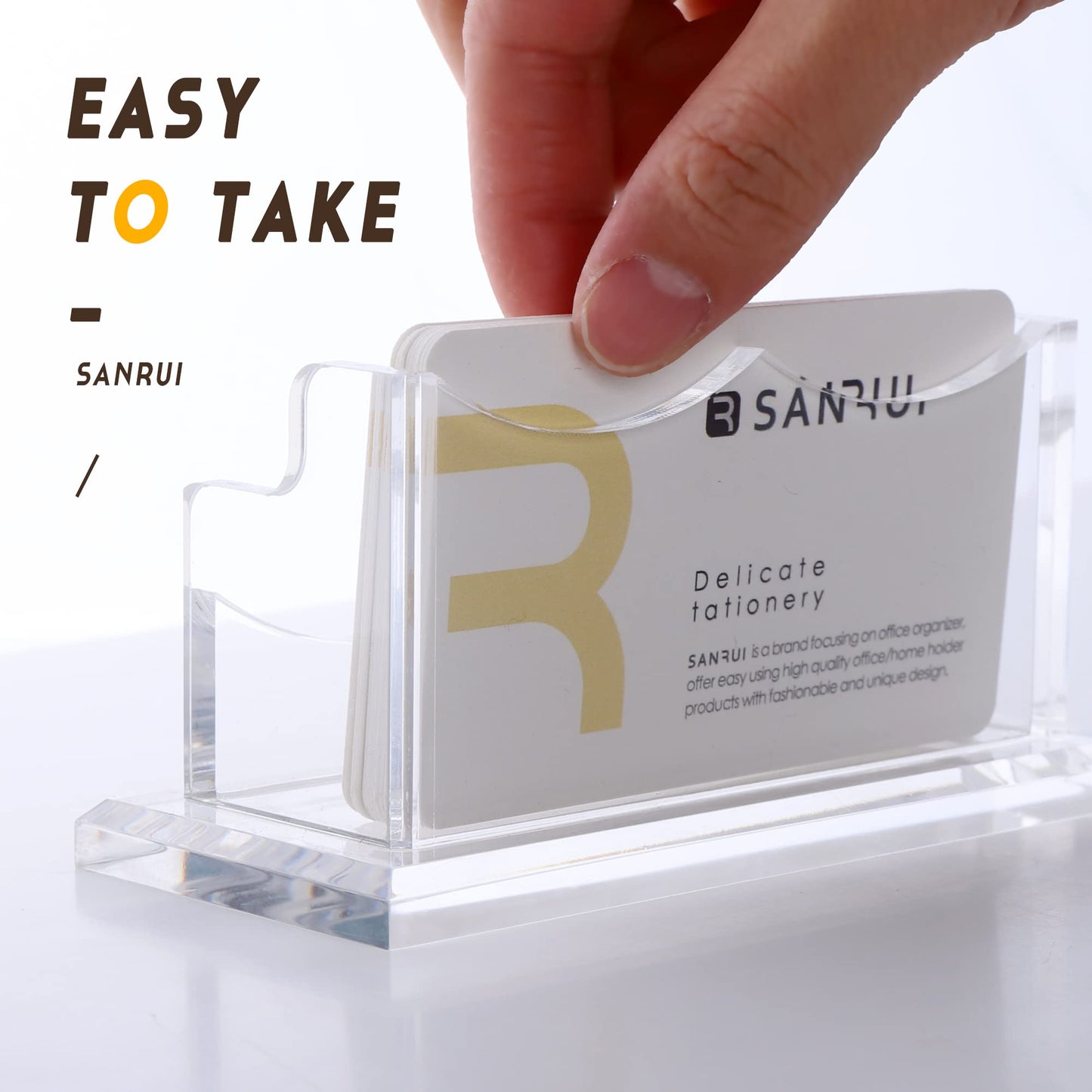 SANRUI Clear Horizontal Business Card Holder Stand for Desk, Acrylic Desktop Display Name Cards Holders Organizer Storage Rack,for Exhibition, Home, Office,1 Tier 1 Pocket, 60 Card Capacity