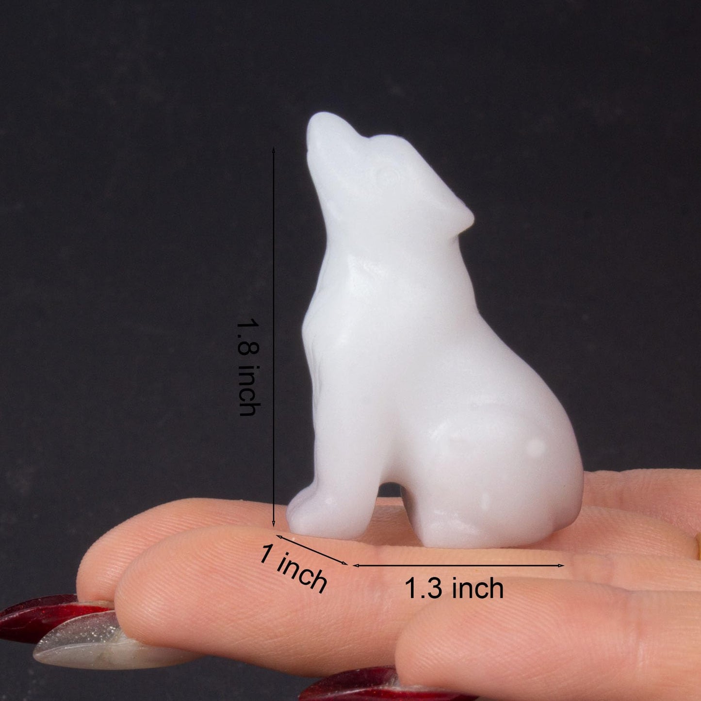 Hguxmcu White Jade Wolf Figurine,Crystal Carved Statue for Home Office Desk Decor,Hand Carved 1.8 Inch Healing Crystal,Spirit Animal Gift for Wolf Lovers,Good Luck Feng Shui Protection Totem