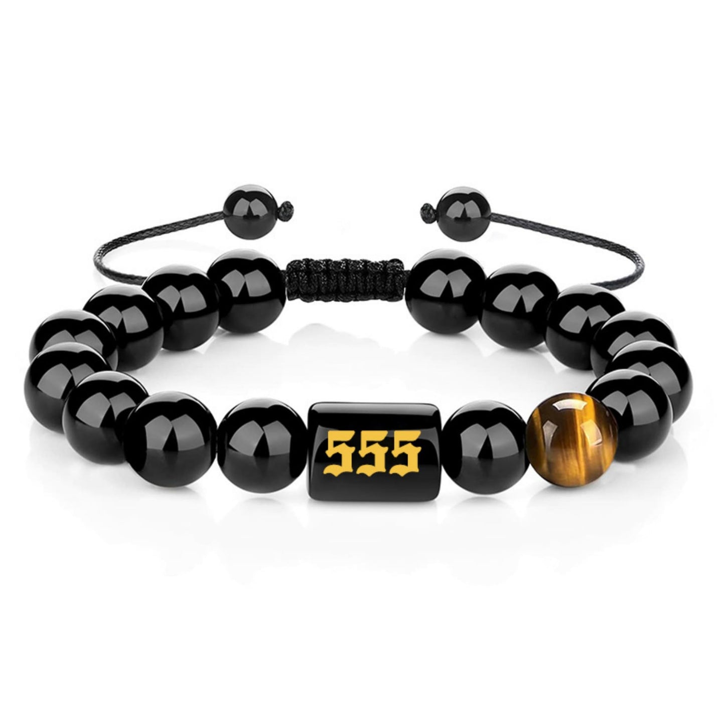 Angel Number Bracelet for Women – Black Onyx & Tiger Eye Adjustable Crystal Bracelet for Healing, Protection, Manifestation – Spiritual Jewelry Gift Box Included - 555