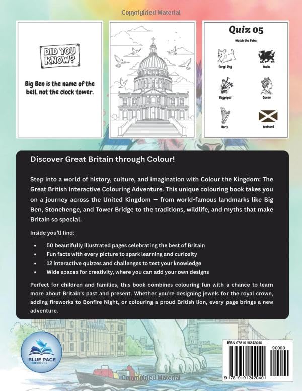 Colour the Kingdom: A Great British Landmarks & Culture Colouring Book: Castles, Dragons, Wildlife, and Fun Facts About the UK – An Educational Colouring Adventure for Kids and Adults