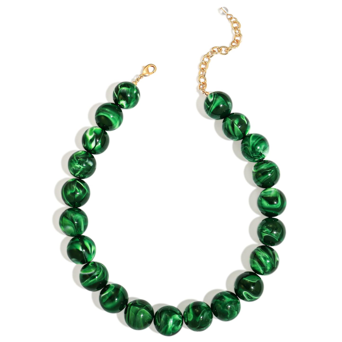 FAUTHENTICUTE Emerald Green Choker Necklace for Women Chunky Boho Beaded Statement Necklaces Adjustable Large Round Resin Bead Strand Necklace Trendy Summer Beach Jewelry Gift