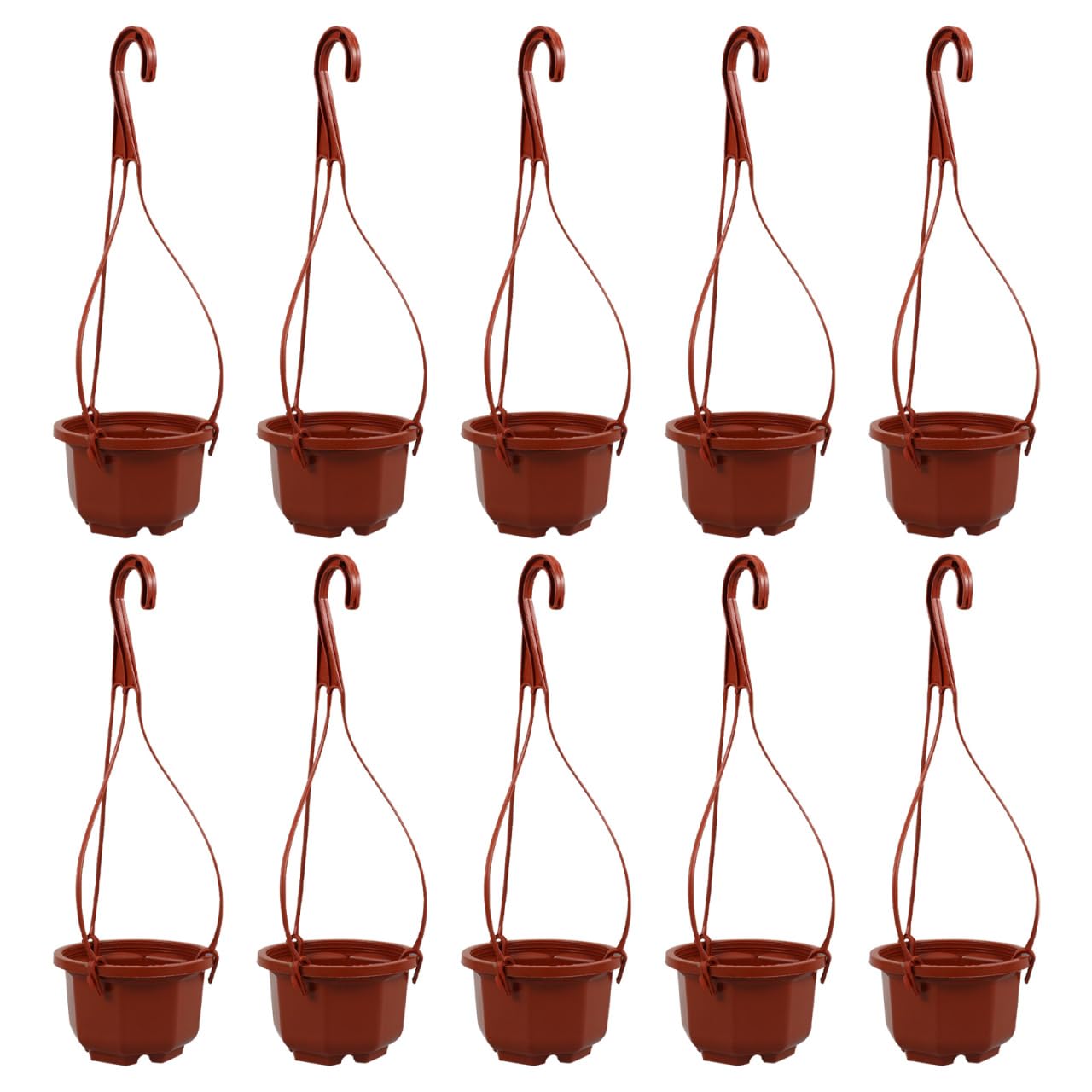 Mipcase 10 Pcs Hanging Planters for Indoor Plants: Plastic Plant Pots with Drainage & Hooks for Flowers Herbs Succulents- Hanging Baskets for Home Garden Decor, 11.79X3.85X2.36in (Dark Red)