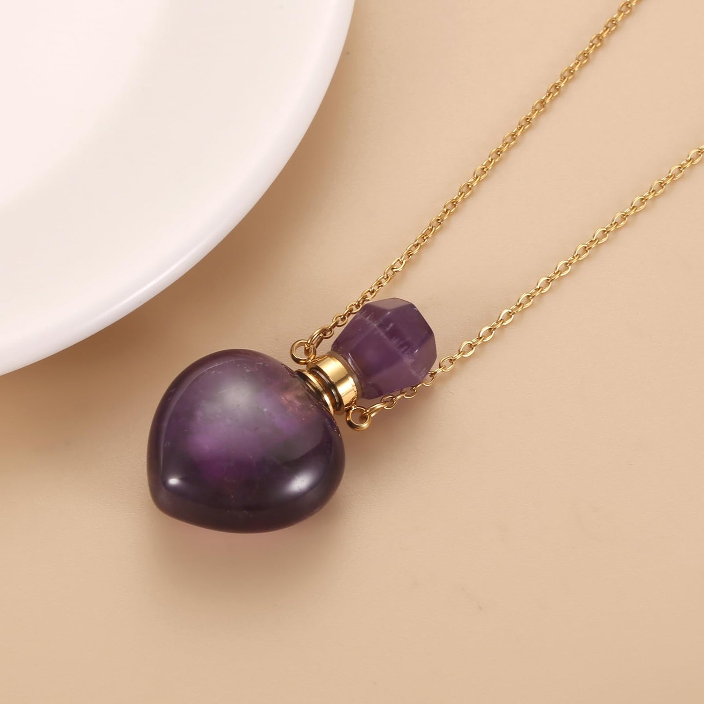 STEFWD Natural Crystal Cremation Jewelry For Ashes - Heart Urn Necklace Hold Loved Ones/Pet Ashes Keepsake Memorial Pendant For Women (Purple)
