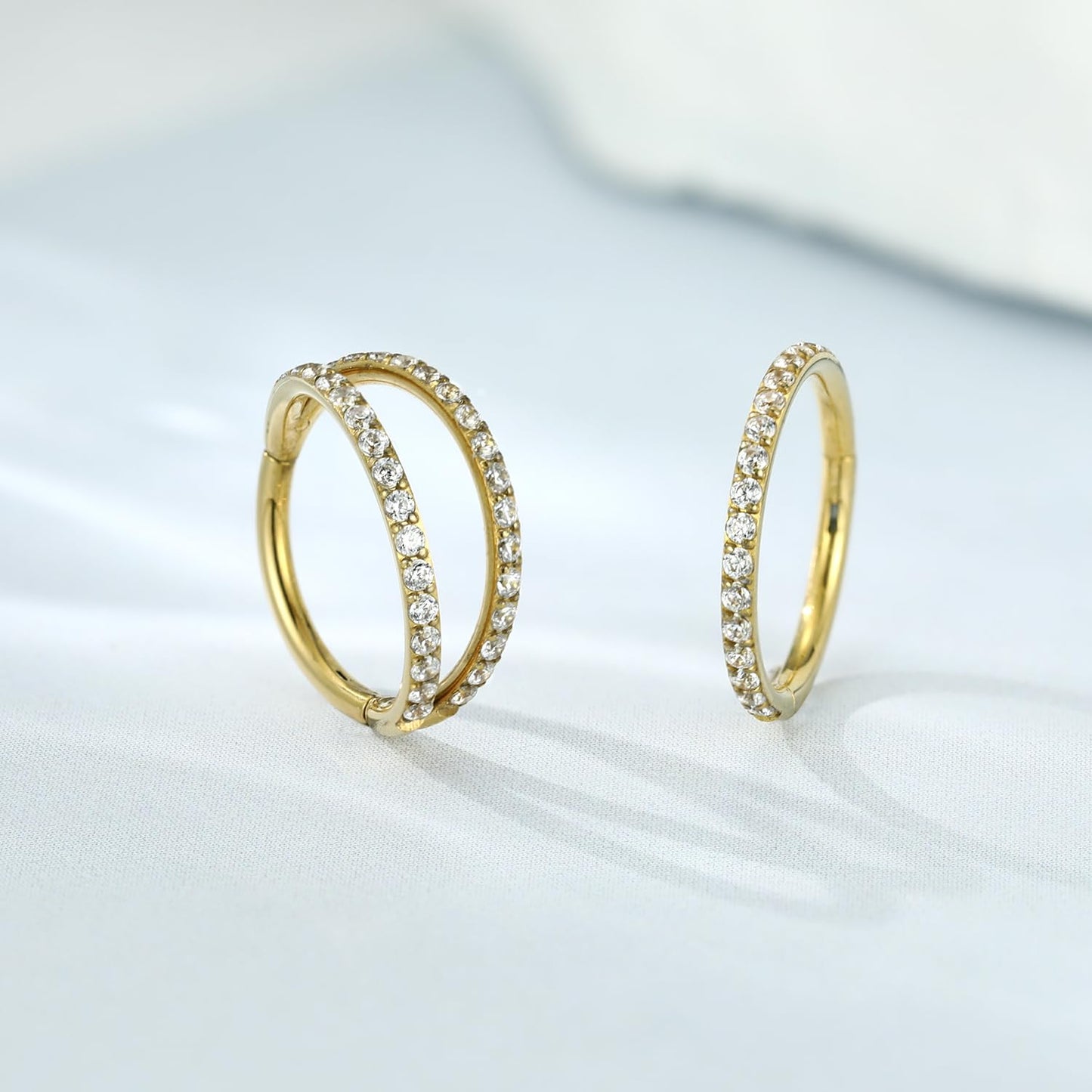 Nose Ring Hoop 18g Septum Ring 8mm Septum Jewelry Double Hoop Septum Clicker Gold Conch Piercing Jewelry Cartilage Earring with CZ Lip Rings Nose Hoop Surgical Steel Helix Earrings Nose Jewelry